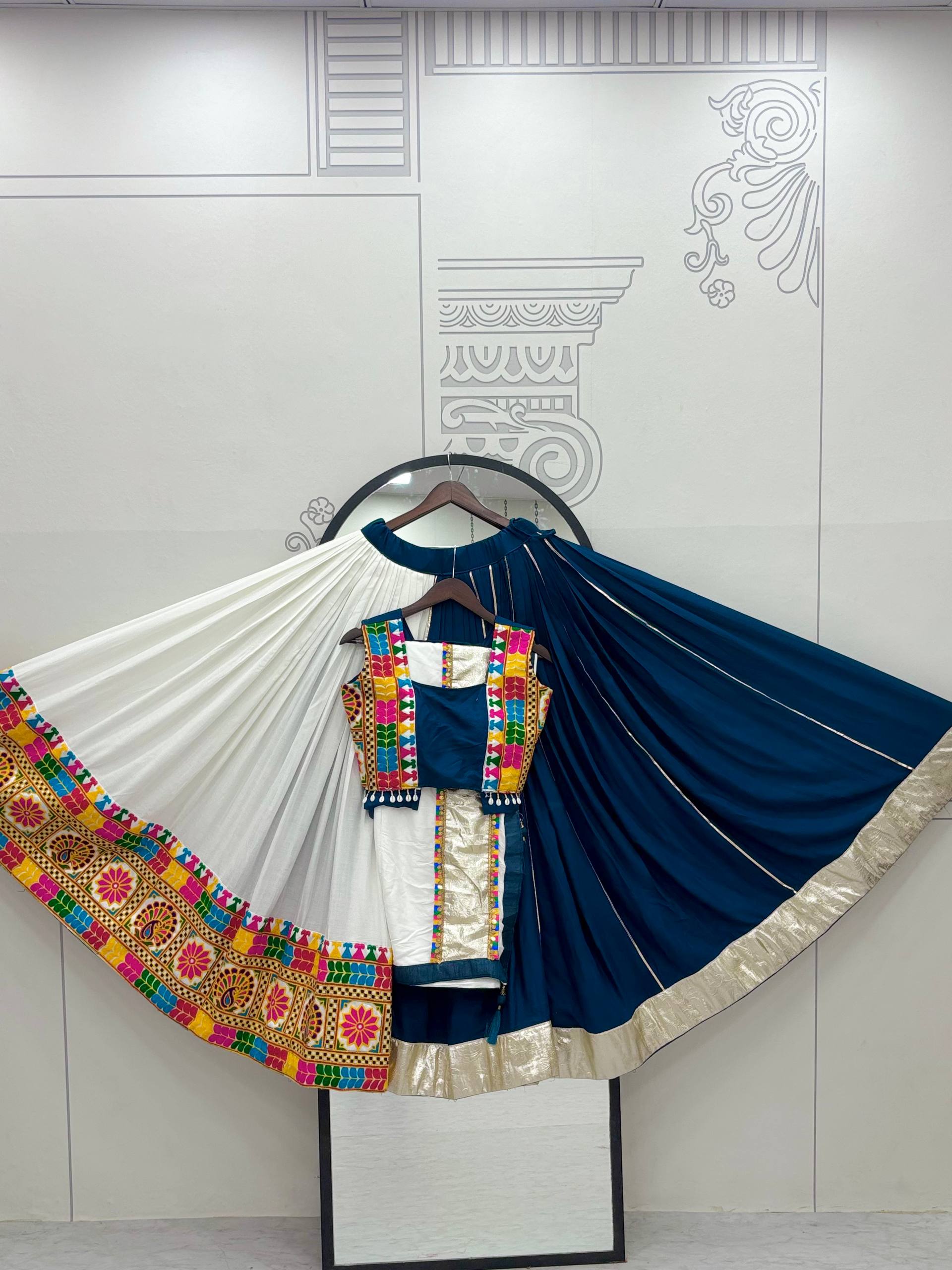 Pure Cotton Navratri Lehenga Choli Set with Heavy Gamathi Work & 6-Meter Flair